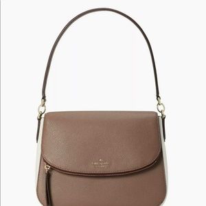 Kate Spade Jackson Brown White Leather Flap Shoulder Bag